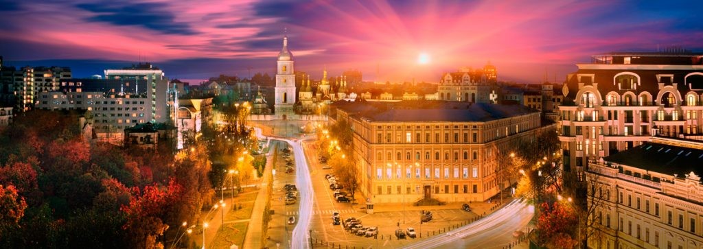 Киев, панорама, расцвет, София Киевская, Софиевский собор, город, ночь