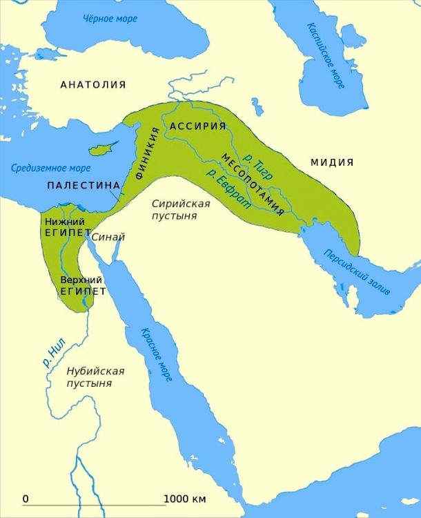 Карта Плодородного полумесяца — региона на Ближнем Востоке
