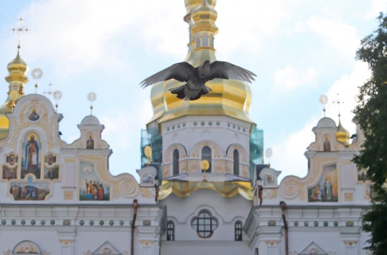 Киево-Печерская лавра, Успенский собор, молитва о коронавирусе, голубь, служба, богослужение