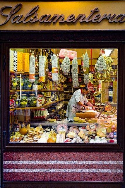 Рим, Италия, магазин, еда, колбаса, сыр