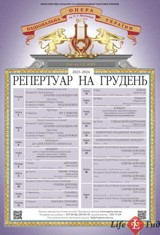 афіша Національна опера України Грудень 2023